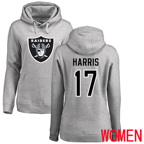 Oakland Raiders Ash Women Dwayne Harris Name and Number Logo NFL Football 17 Pullover Hoodie Sweatshirts